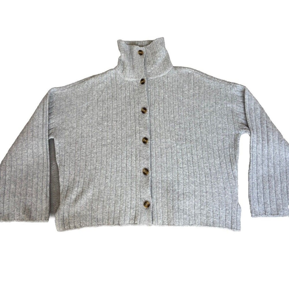 Aerie Soft Chunky Rib Knit Gray Sweater Cardigan Medium Cozy Capsule Minimal